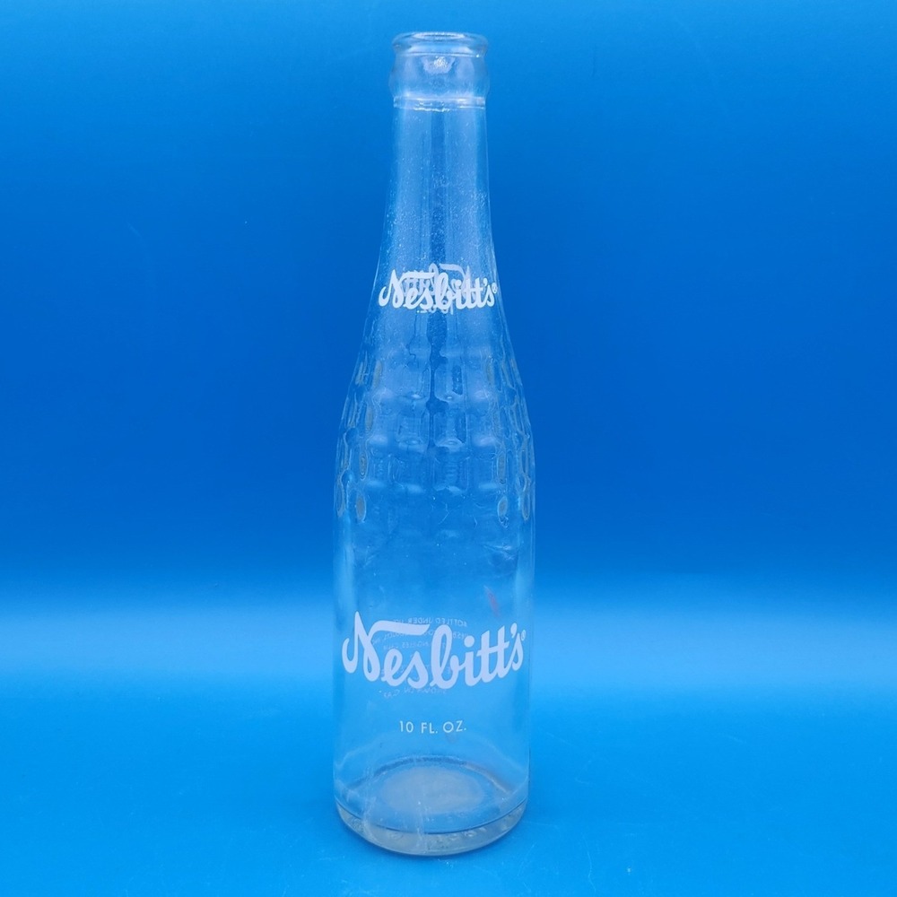 Vintage 1951's 10 oz Nesbitt's Quilted Texture Soda Bottle Clear White Lettering